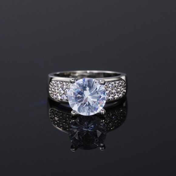 ▶Anillos Large Round CZ Luxury Diamond Chunky 925 Silver Plated Ring, L018 - Picture 5 of 10